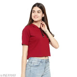 Maroon olive cotton blend crop T-shirt set, size S/M/L/XL from India