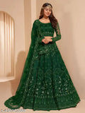 Embroidered net lehenga-choli set, vibrant Indian fashion