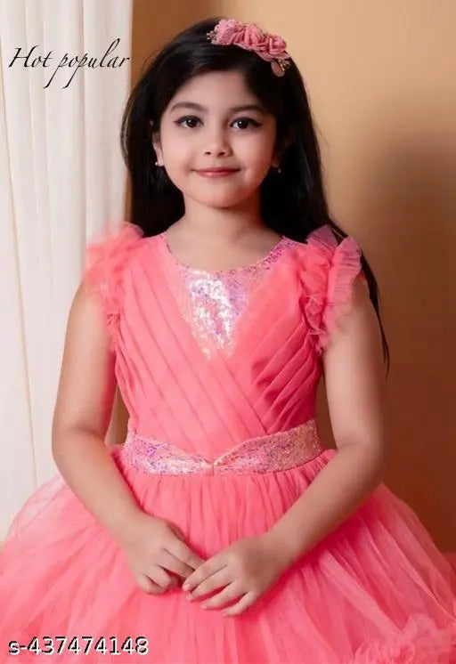 Festive red embellished net frock dress for girls, perfect for parties and events