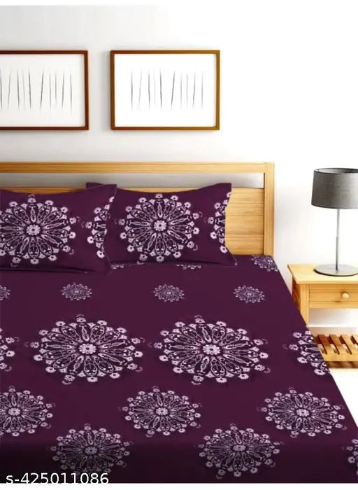 Glace cotton double bed fitted sheets with elastic, multi-colored floral pattern, 2 king-size pillow covers, 72x78+10 inches