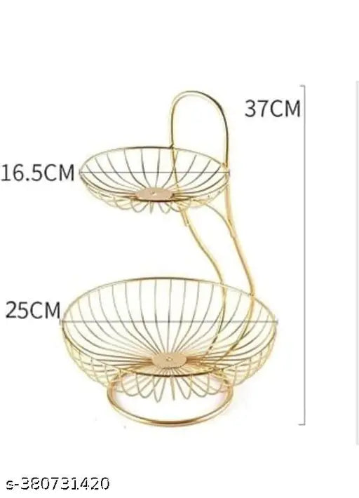 Stainless steel, 2-tier fruit basket organizer for dining table/kitchen (Gold), encourages even ripening and air circulation, suitable for various fruits and vegetables