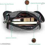 New stylish PU diamond sling bag, 2 compartments, textured net, free size (17x4x7 in), embellished pattern, shiny chain, Indian origin