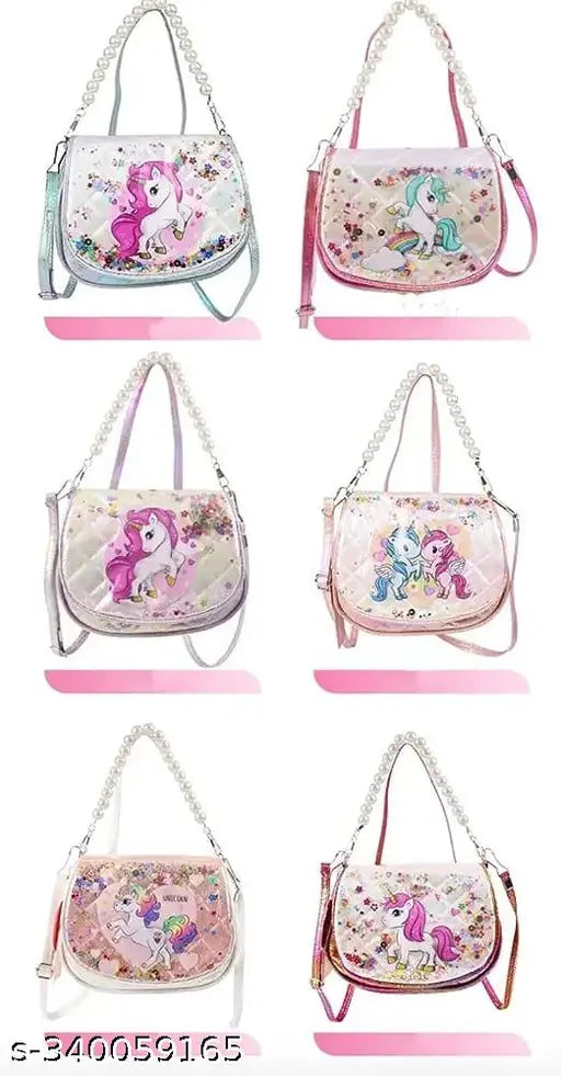 Faux leather Unicorn glitter sling bag, adjustable shoulder strap for kid's handbag. Durable, lightweight, waterproof design ideal for girls' outdoor activities