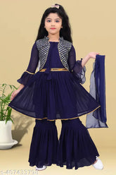 Georgette girls' sharara set, embroidered lehenga-frock combo for special events