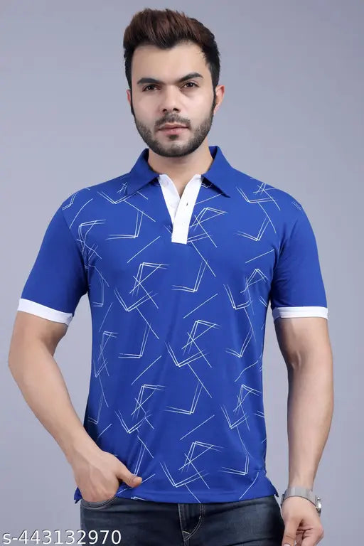 Short sleeve cotton men's polo t-shirt with printed design, available in sizes S-XXXXL