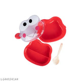 Red double-layer frog-shaped kids lunch box with spoon, microwave safe, Indian origin