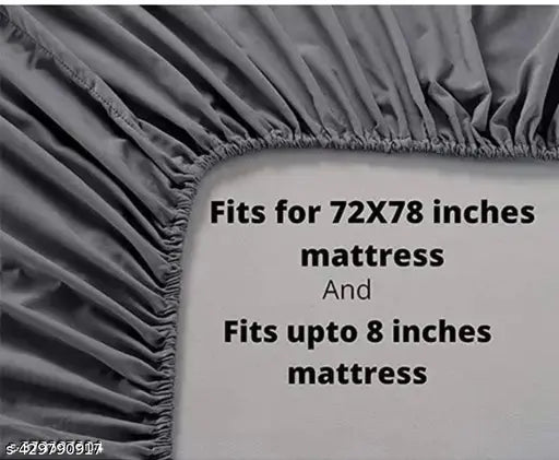 Glace cotton, superfine elastic fitted grey double bedsheet with 2 pillow covers, ideal for summer, on a bed display