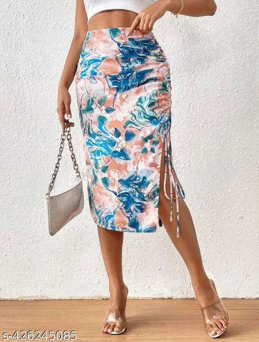 Printed polyester party skirt, sexy one-piece design with net pattern, suitable for women's size 26, 28, 30, 32. Indian partywear fashion