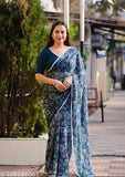 Shimmer yellow Georgette saree with embellished chiffon blouse, Indian traditional attire for parties