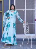 Blue Georgette Long Sleeve Printed Rockway Dress - India