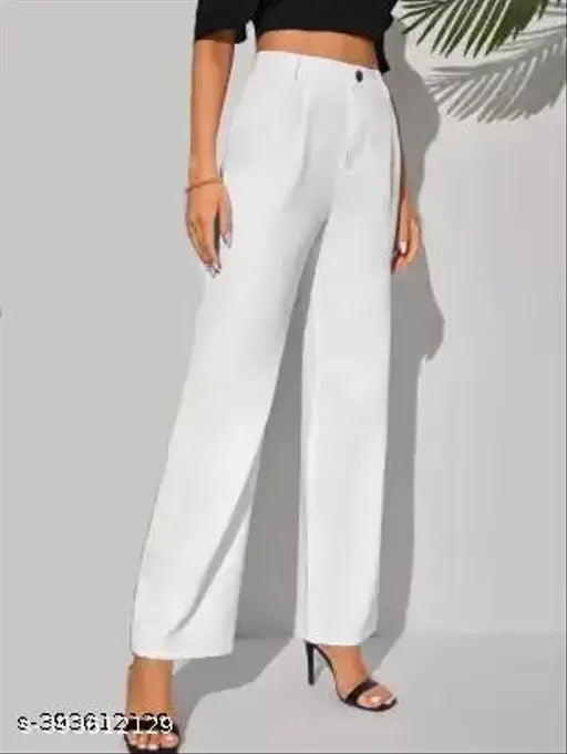 Stylish designer women's black cotton blend trousers, solid net, comfortable for any occasion, belt loop waistband, regular fitting with Lycra