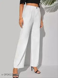 Stylish designer women's black cotton blend trousers, solid net, comfortable for any occasion, belt loop waistband, regular fitting with Lycra