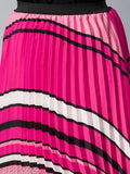 StyleStone women's striped satin skirt, pink pleated design available in sizes 30-38 (30wa36l40h, 32wa36l42h, 34wa36l44h, 36wa36l46h, 38wa36l48h) from India