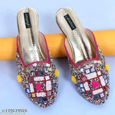 Synthetic sole, TPR slip-on embellished net flat from RK Enterprises - Stylish and comfortable ladies footwear, India