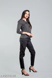 Stylish crepe tops with three-quarter sleeves, printed pattern, size S-XL. Women's fashion top on hanger, India origin