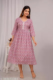 Printed rayon Anarkali maternity kurti with zipper, three-quarter sleeves, for pre and post pregnancy - VORCIA FEBTEX Kashvi Petite Kurtis