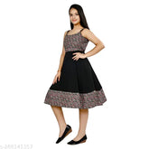 Cotton blend fit and flare dress for girls aged 7-13 years in multicolor print with knee length, perfect for regular use and special occasions, Indian origin