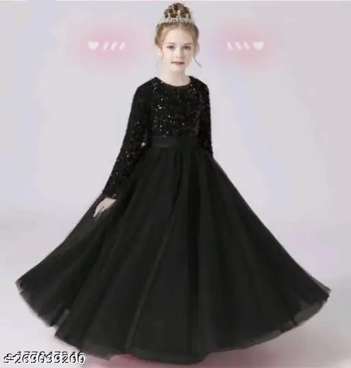 Cotton embellished net fit and flare baby girl wedding gown, India origin, long sleeve style for 4-10 years