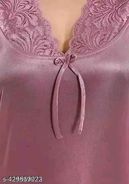 Purple satin women's Patiala top & pyjama set, comfortable and stylish sleepwear