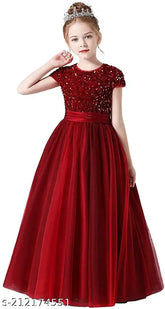 Sequined net gown for girls party wear, velvet and net fabric, embellished with embroidery. Size options: 3-4Y, 4-5Y, 5-6Y, 6-7Y, 7-8Y, 8-9Y, 9-10Y, 10-11Y, 11-12Y, 12-13Y, 13-14Y, 14-15Y, 15-16Y. Dry clean only. Indian children's formal wear