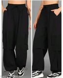 Solid polyester cargo trousers for girls, perfect fit in S, M, L, XL from India