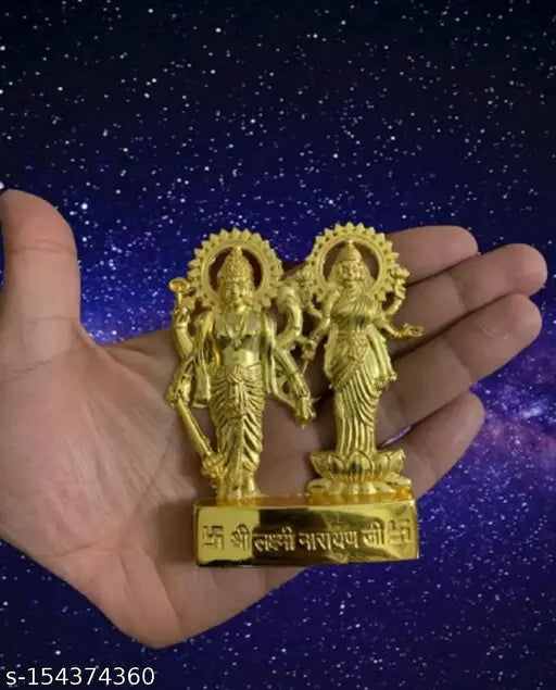 Brass gold Laxmi Narayana JI idol, 11cm Indian decorative showpiece for home spiritual decor