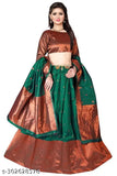Designer party wear silken lehenga Choli, unstitched with 46" waist, 50" length, zari-embroidered in jacquard silk, India