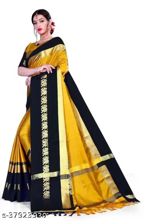 Olive Banarasi silk saree with blouse - richly woven tessels and latkans design from India