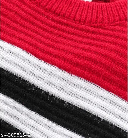 Woolen striped pullover sweater for kids (2-3 years), hand-knitted in India