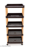 Brown and Ivory Bience Plastic 5-Tier Multi-Purpose Storage Organizer for Kitchen and Office (Ventilated Shelves, Wheels)