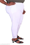 Plus size white cotton lycra pants from Fashion Zest, elastic waistband, side pockets, India