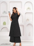 Striped cotton set for women and girls, featuring palazzo bottoms and short sleeves
