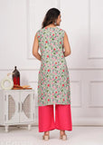 Rayon printed net trandy Kurti & Palazzo Set for women with sleeveless design and various sizes available