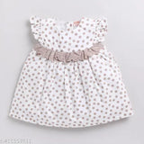 Off-white polka dot cotton frock with hairband for girls (18-24M, 22in length) - Indian design, playful fashion for young ones
