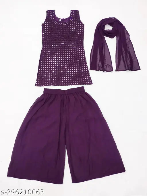 Embellished Georgette Girls Kurta Pyjama & Dupatta Set, festive party wear for 2-13 years