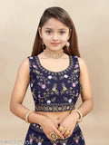 Semi-stitched blue silk lehenga choli and net dupatta for baby girls, embroidered and embellished Indian party wear