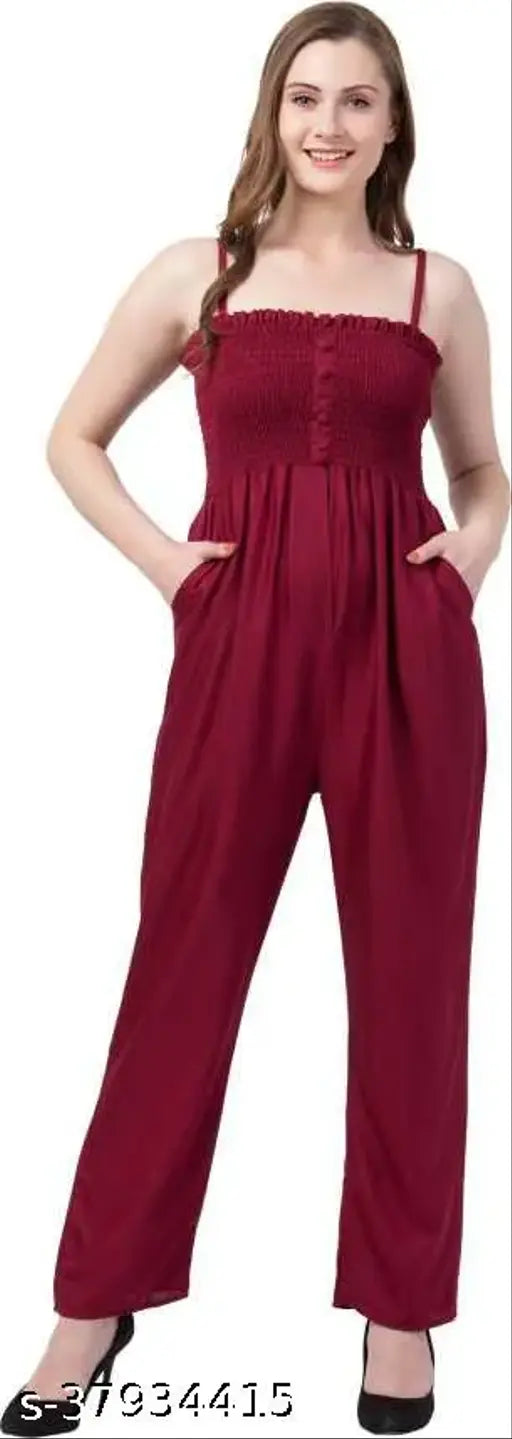 Maroon rayon sleeveless jumpsuit, stylish, trendy, and unique
