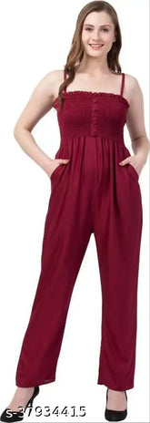 Maroon rayon sleeveless jumpsuit, stylish, trendy, and unique
