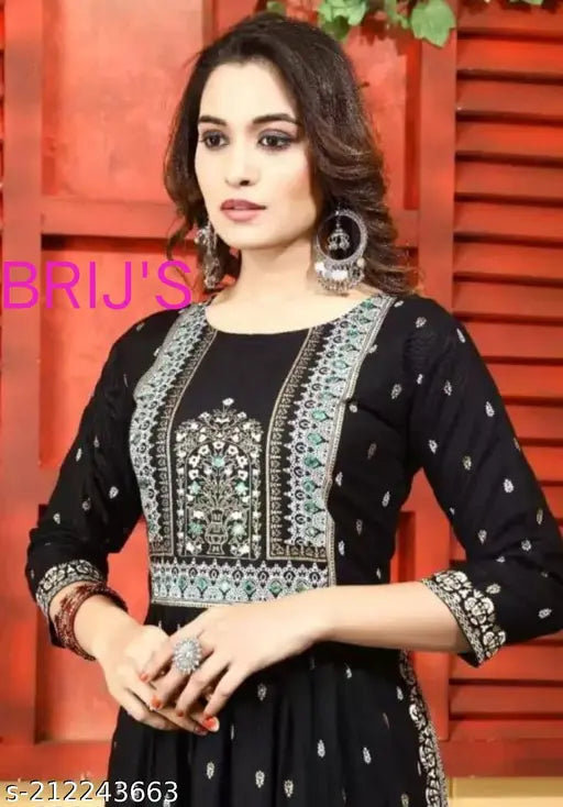Rayon Taj Mahal anarkali kurti, Indian-inspired printed combo, naira cut with front handwork yoke and lace border, S-XXL