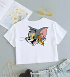 Tom and Jerry cropped polycotton t-shirt for girls (8-16 years), cartoon print design by Vivian Marketing, India