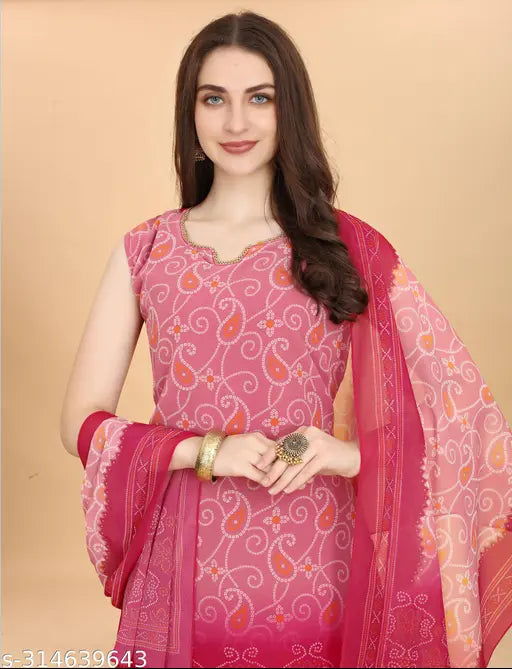 Printed Georgette Palazzo Kurti Set with Dupatta and Pants for Women, single size available