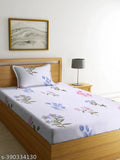 TARAIN COLLECTION premium glace cotton single flat bedsheet with floral design, 230TC supersoft, size 90x60 inch