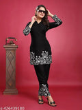 Black embroidered rayon top & bottom set for women & girls, intricate embroidery on long-sleeved rayon attire