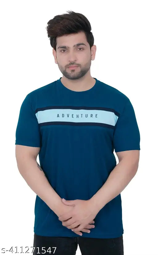 Cotton blend colorblocked round neck t-shirt for men, comfortable, trendy, and durable
