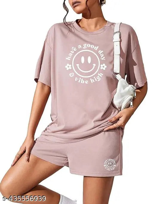 Cotton blend printed KSHS women's night suit pajama set with shorts, size M-XXL (India)