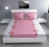 Pink Premium Cotton Feel Elastic Fitted Bedsheets (72x78), 2 King Size Pillow Covers, Floral Print