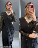 Black embroidered Georgette Bollywood saree with diamond lace, ideal for festive wear and parties