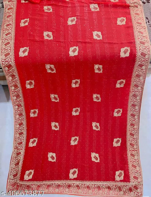 Vichitra Silk Jalak Saree, embroidered blouse, single free size, Indian origin