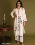 Rayon Aakarsha printed net kurta set with palazzos, three-quarter sleeves for women