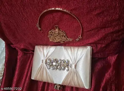 Rose gold embroidered net fabric bridal clutch bag, free size (10x11in) for evening events